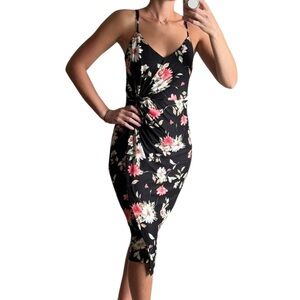 Nine Britton Valencia Knit Midi Black Wrap Dress with Floral Design